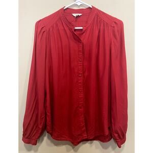 Lucky Brand Burgandy Wine Peasant Button Up Blouse Womens Size Small